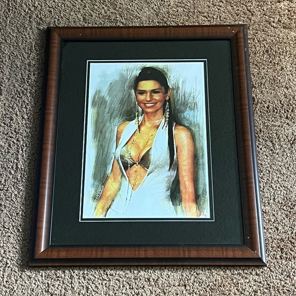 Vintage SHANIA TWAIN Framed & Matted Wall Hanging Painting Drawing Wood Frame